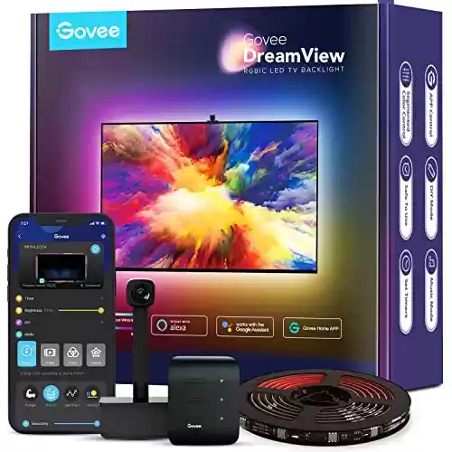 Govee Tira LED con Cámara 3,8m para TV, WiFi Luces LED Inteligente TV RGBIC, Funciona con Alexa, Google Assistant y App, Luz Soporta 55-65 Pulgada TV para Película y LED Gaming DreamView T1
