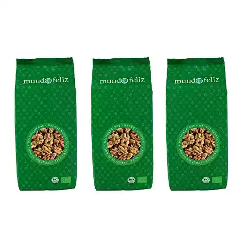Mundo Feliz - Nueces orgánicas partidas por la mitad, 3 bolsas de 300 g