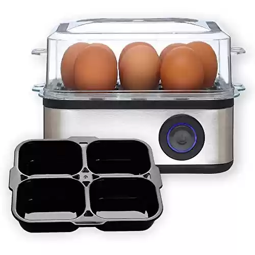 Venga! Hervidor de Huevos Multifuncional con Bandeja de Escalfar Huevos, 500 W, Negro, Acero Inoxidable, VG EK 3000